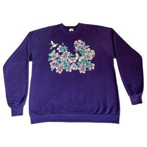 Vintage 1992 Jerzees Butterfly & Floral Graphic Crewneck Sweatshirt